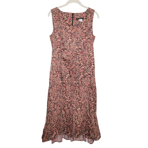 Peruvian Connection Red Floral Maxi Dress Women's Size 10 Cotton Warm Tones Fall - Picture 1 of 9
